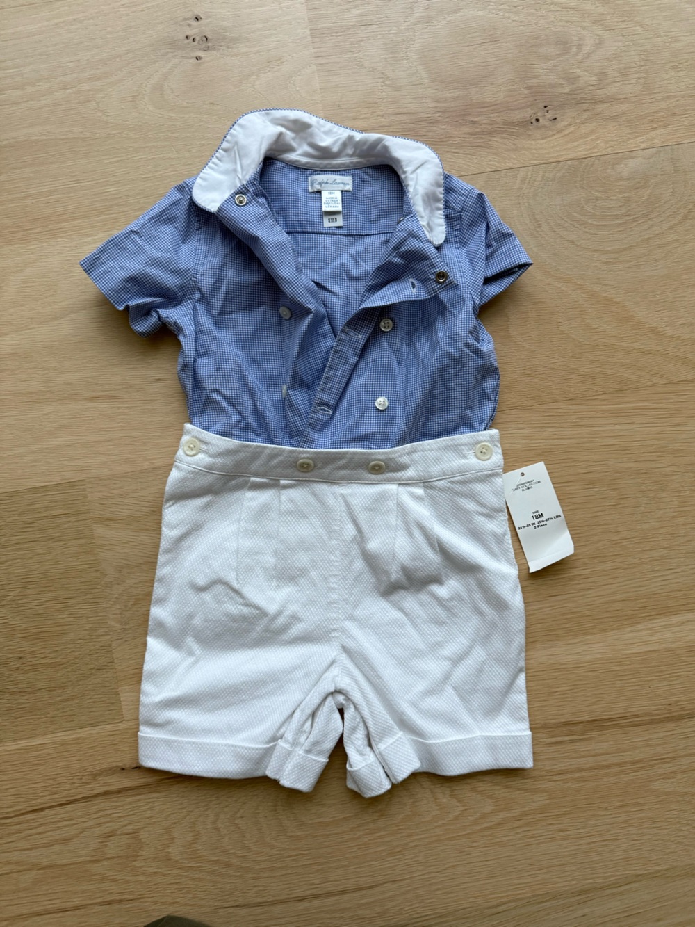 Ralph Lauren Blue Gingham & White Baby One-Piece Bodysuit